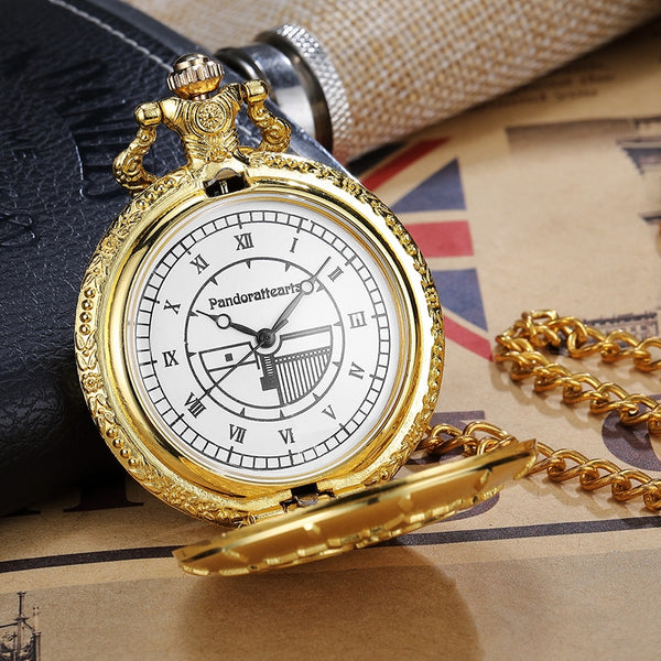 Reloj de bolsillo de cuarzo Steampunk dorado y redondo de lujo