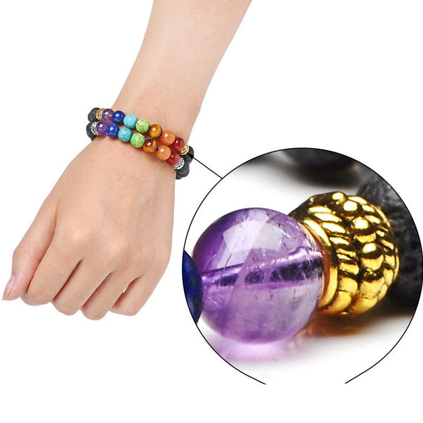 Pulsera de 7 chakras con cuentas de roca de lava del Árbol de la Vida