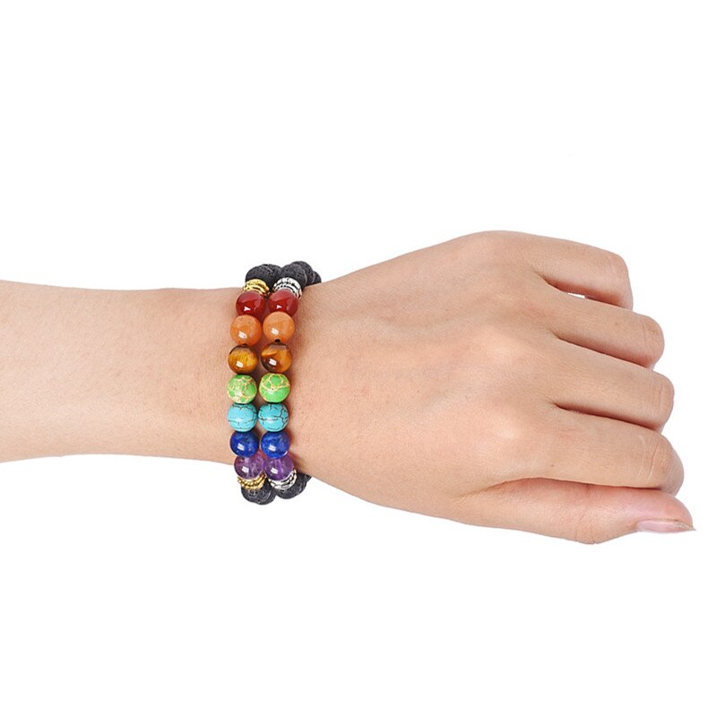Tree of Life Lava Rock Beads 7 Chakra Bracelet