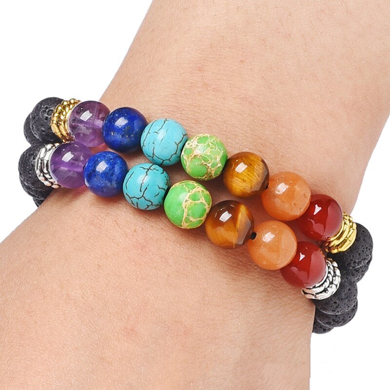 Tree of Life Lava Rock Beads 7 Chakra Bracelet
