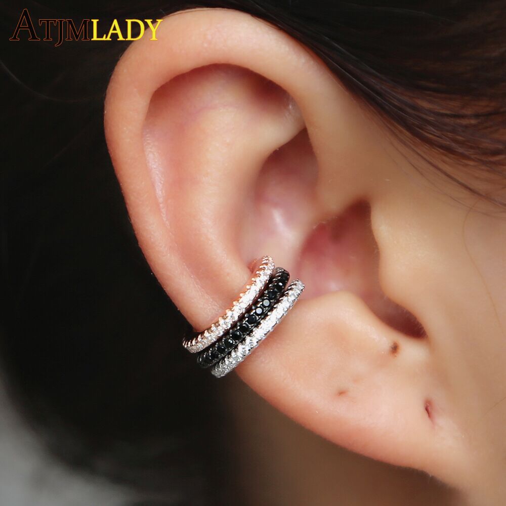 Ear Cuff micro pave cz circle 925 sterling silver mix rainbow CZ earrings