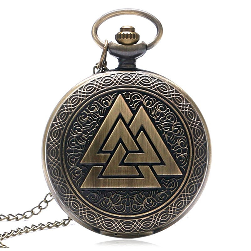 Three Interlocking Triangles Norse Mythology Antique Style Pocket Watch