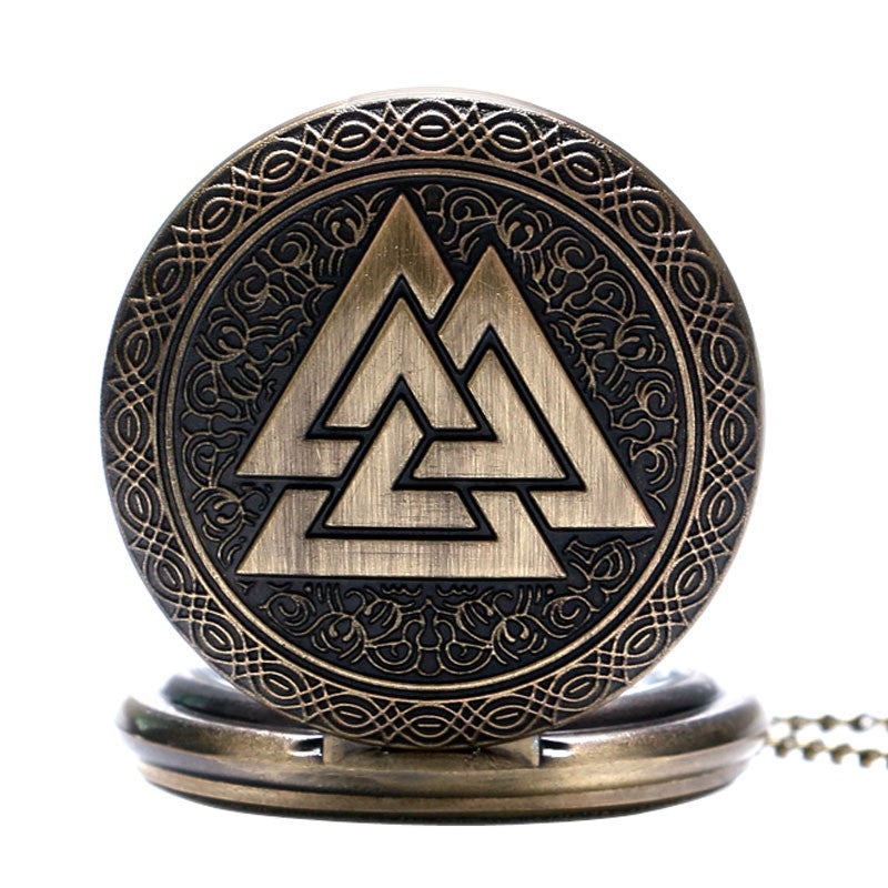 Three Interlocking Triangles Norse Mythology Antique Style Pocket Watch