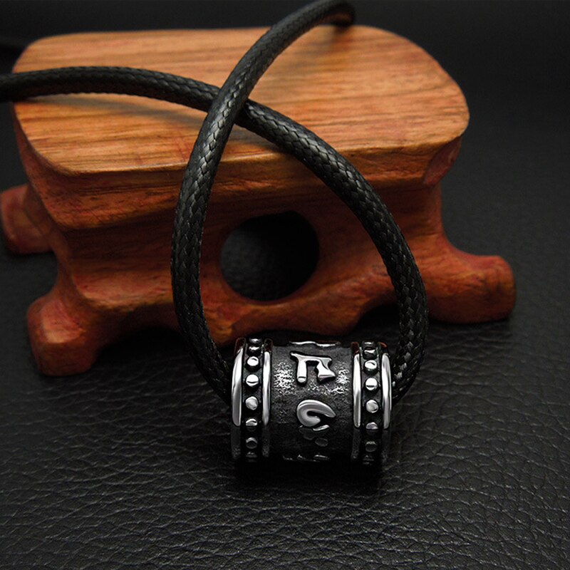 Titanium Steel Buddha OM Cylindrical Pendant
