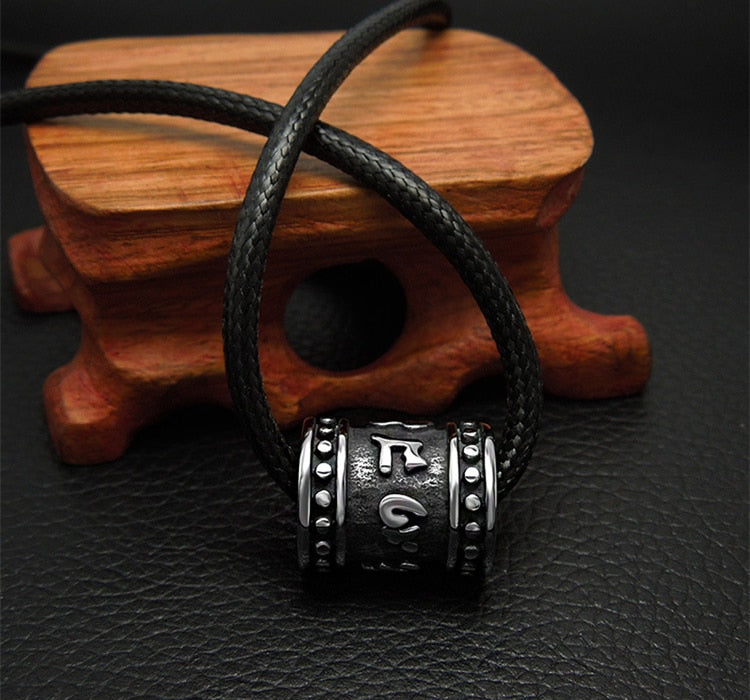 Titanium Steel Buddha OM Cylindrical Pendant