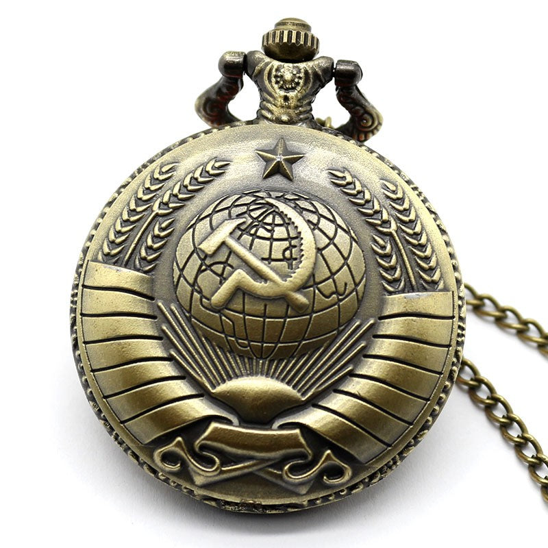 Fashion Silver & Golden Soviet Sickle Hammer Style Quartz Pocket Watch