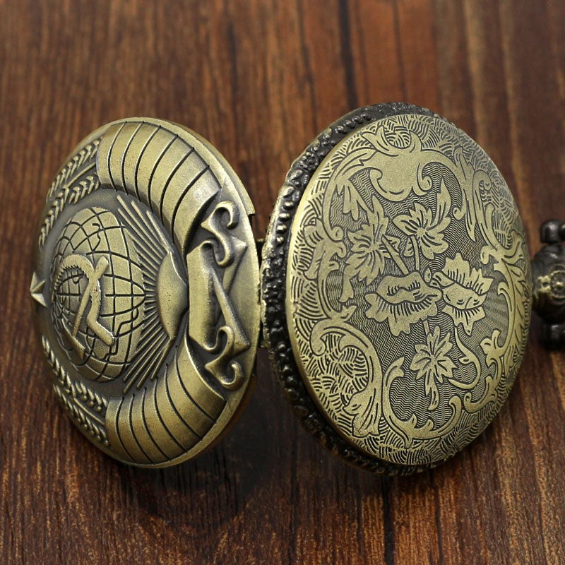 Fashion Silver & Golden Soviet Sickle Hammer Style Quartz Pocket Watch