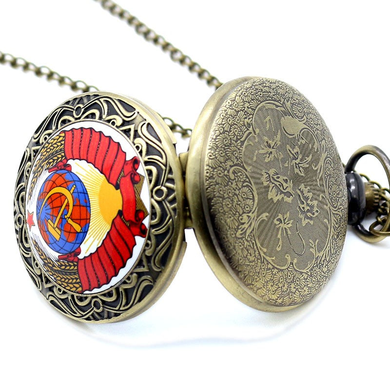 Fashion Silver & Golden Soviet Sickle Hammer Style Quartz Pocket Watch
