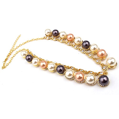 Faux Pearls Rhinestone Chain Necklace Earrings Jewelry Set