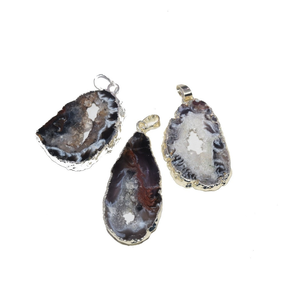 Silver Plated Natural geode druzy necklaces pendant 1pcs