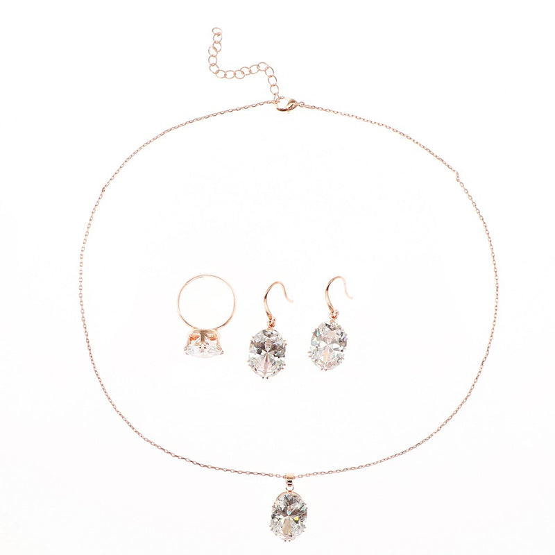 Luxury Rose Gold Cubic Zircon Bridal Wedding Earrings Sets