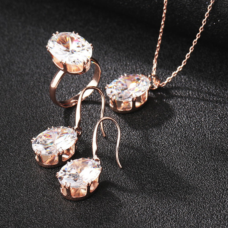 Luxury Rose Gold Cubic Zircon Bridal Wedding Earrings Sets