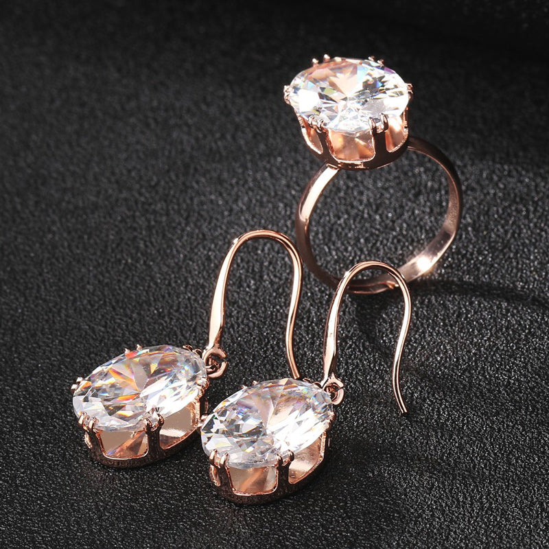 Luxury Rose Gold Cubic Zircon Bridal Wedding Earrings Sets