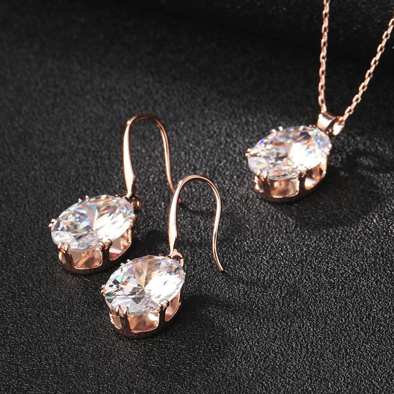 Luxury Rose Gold Cubic Zircon Bridal Wedding Earrings Sets