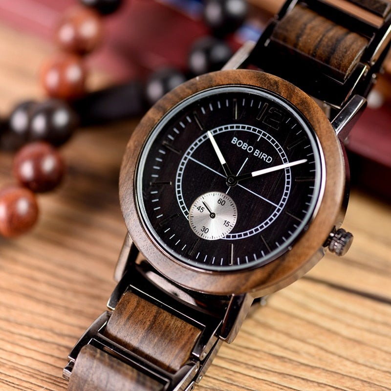 Couple Watch Men Wooden Ladies Quartz Wristwatch In Gift Box