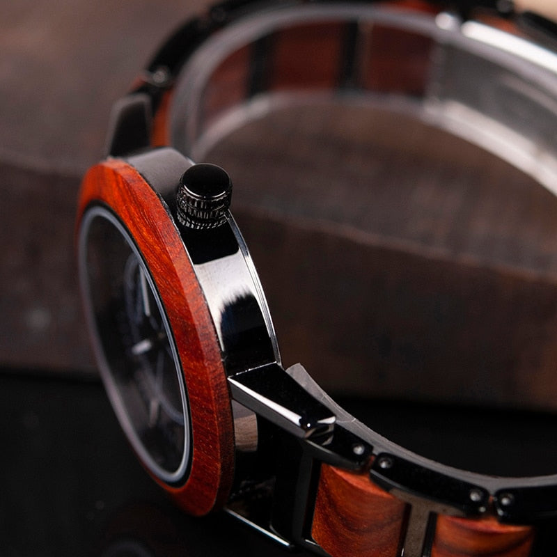 Couple Watch Men Wooden Ladies Quartz Wristwatch In Gift Box
