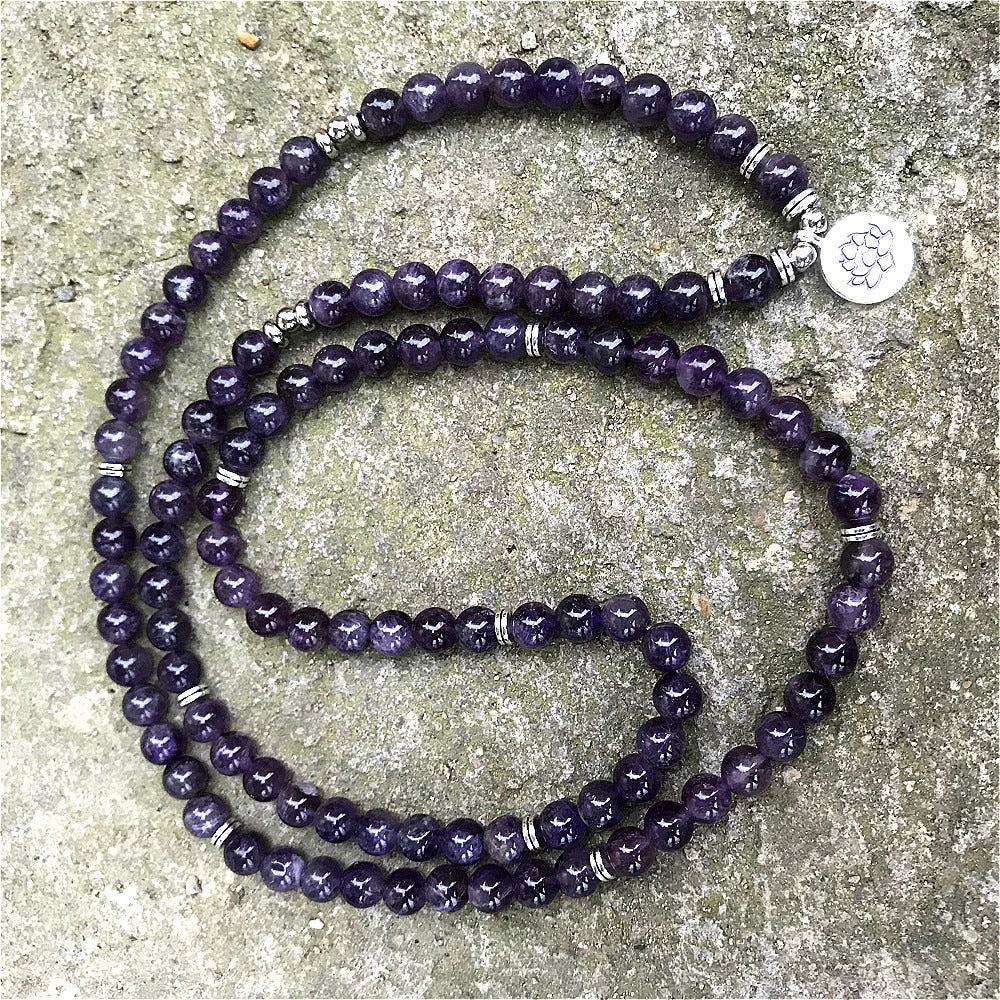 Natural Beads Amethysts 108 Mala Bracelet