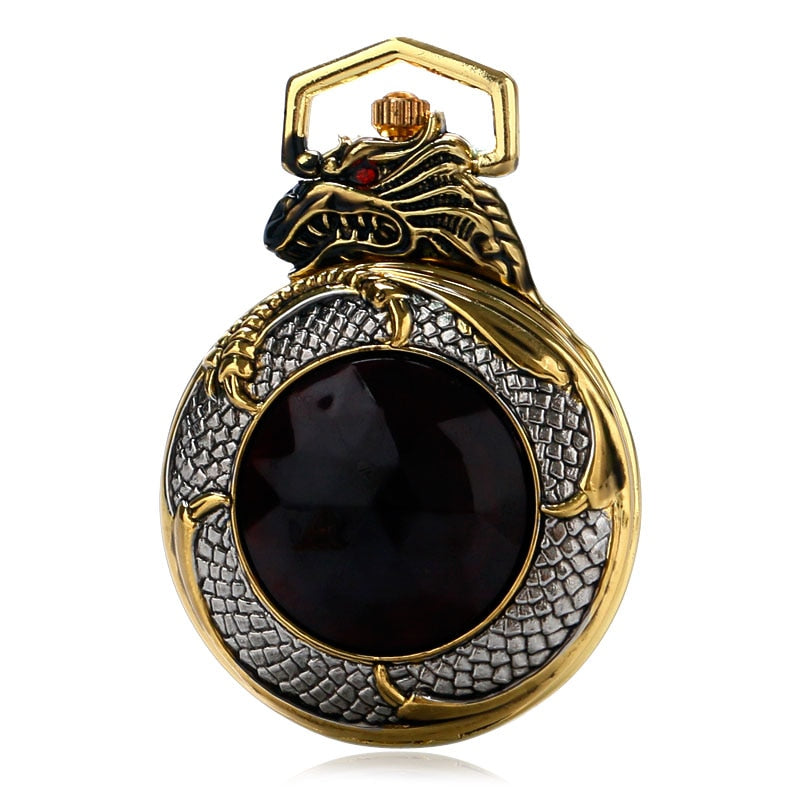 Vintage Gold Red Crystal Retro Red Garnet Inset  Luxury Necklace Pocket Watch