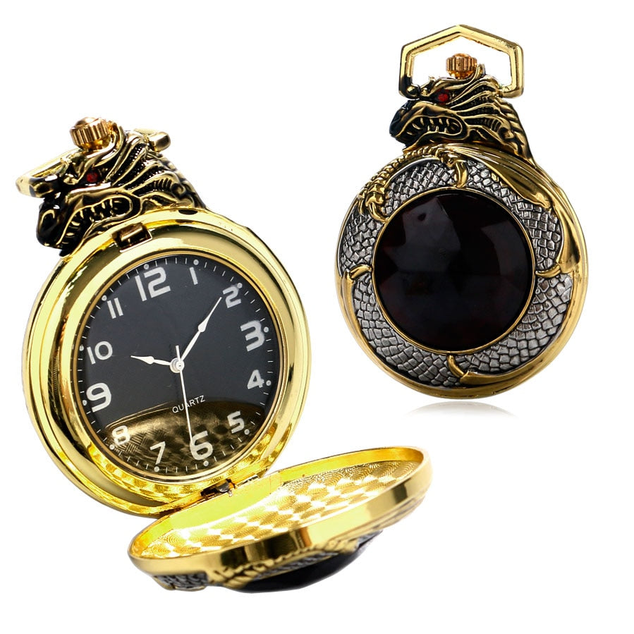 Vintage Gold Red Crystal Retro Red Garnet Inset  Luxury Necklace Pocket Watch
