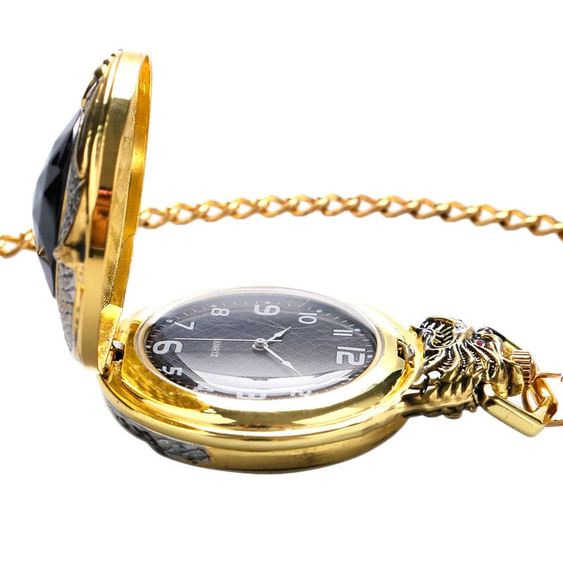 Vintage Gold Red Crystal Retro Red Garnet Inset  Luxury Necklace Pocket Watch