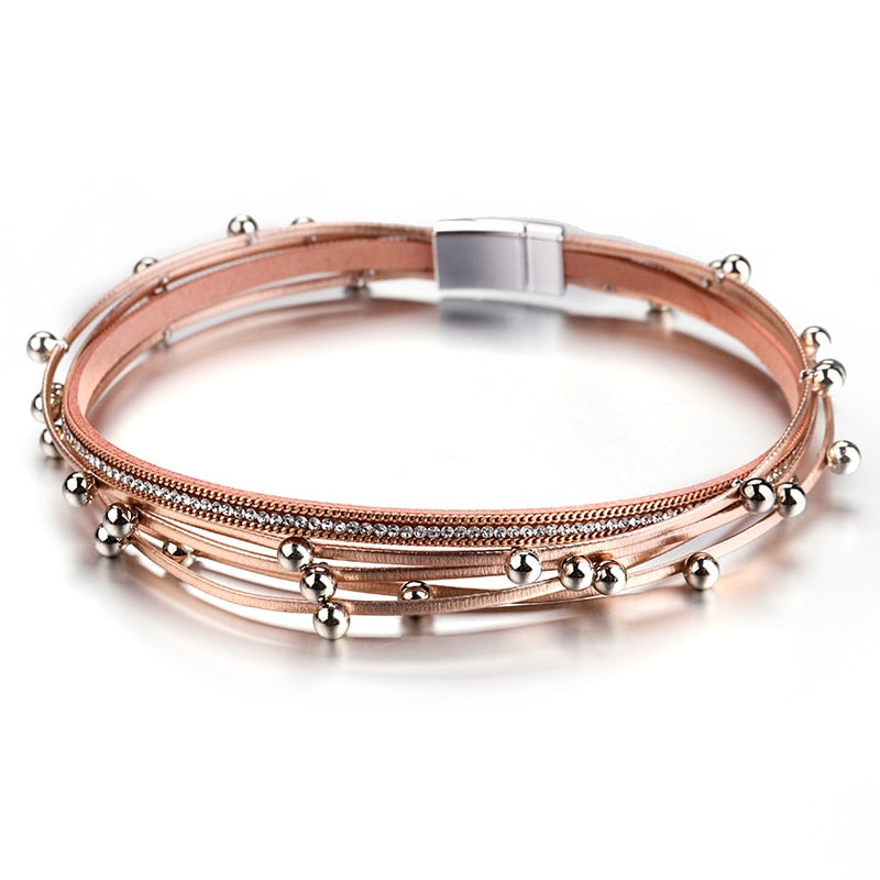 Metal Beads Charm Leather Bracelets for Women