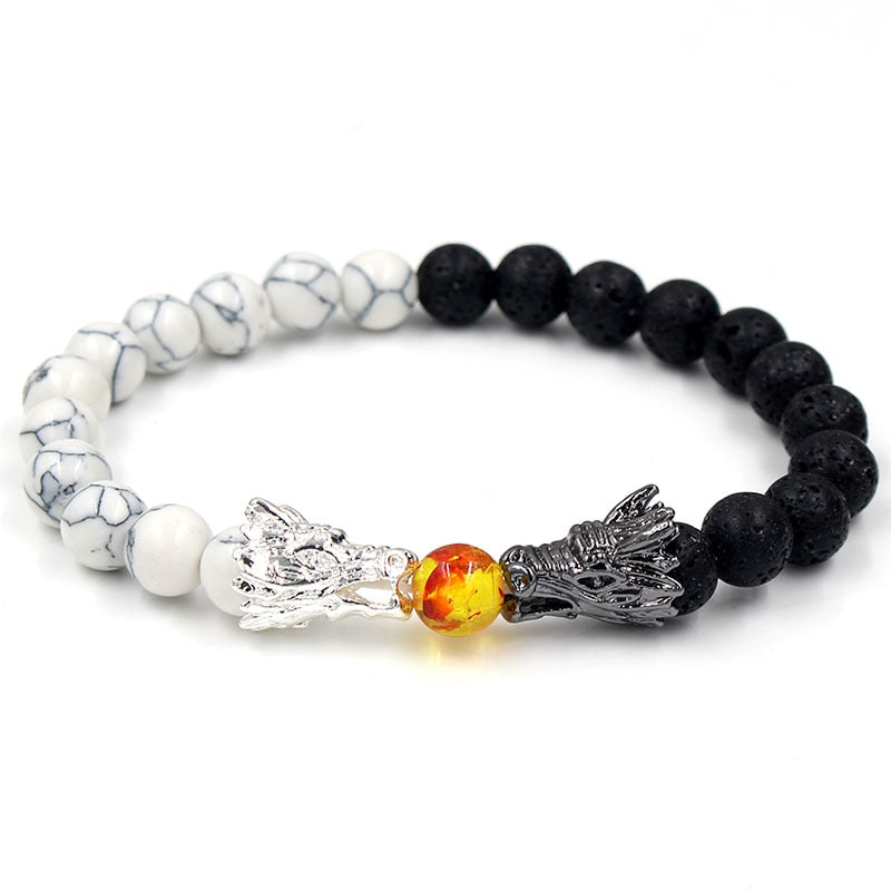 Natural Black Lava & White  Stone Beads Bracele