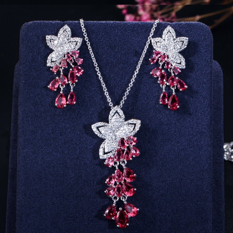 Cubic Zirconia Tassel Drop  Jewelry Sets