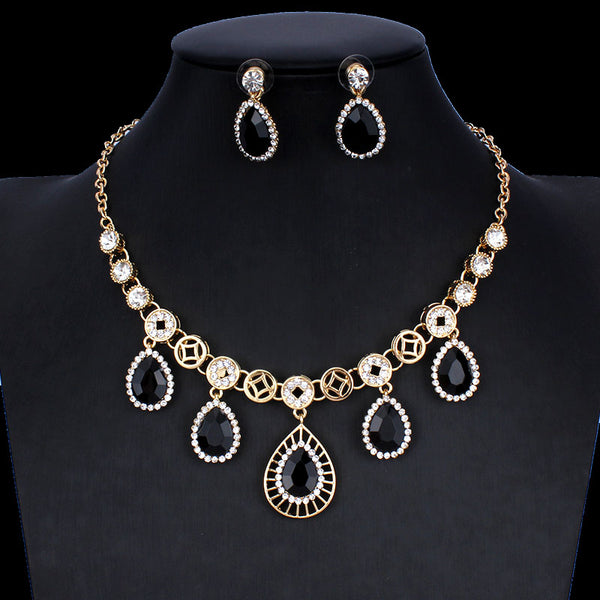 Red Crystal Gold Color Necklace Earrings Gifts Glamour Women