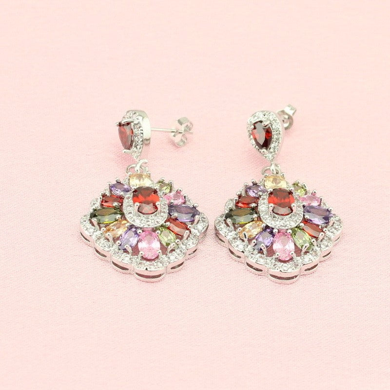 Fashion Mult-Color Stone Silver Color Jewelry Sets For Women