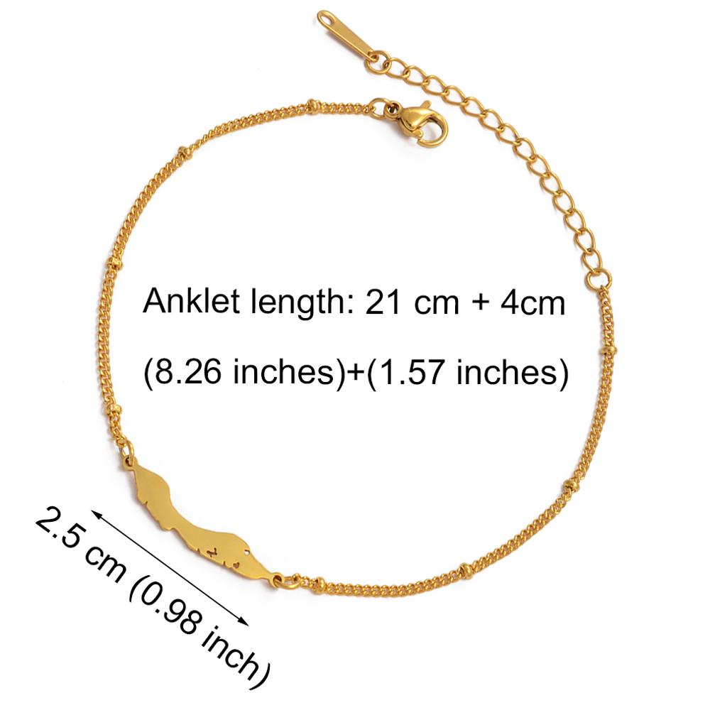 21cm + 4cm / Gold Color/Silver Color Curacao Map Anklet for Women