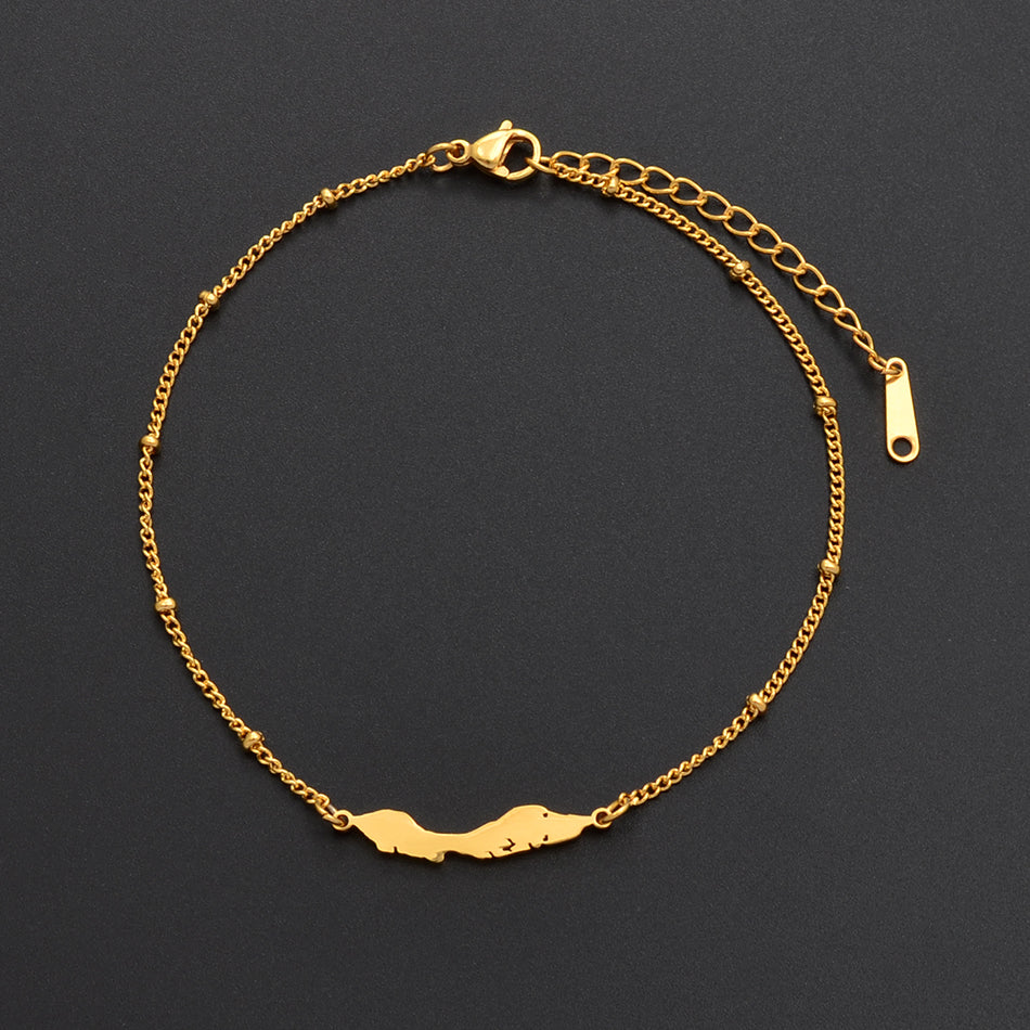 21cm + 4cm / Gold Color/Silver Color Curacao Map Anklet for Women