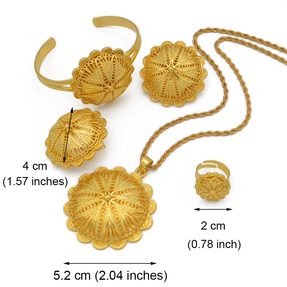 Gold Color Pendant Necklaces Earrings Ring Bangles Jewelry sets
