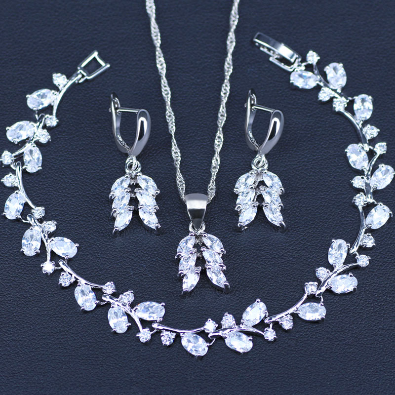 White Crystal Bridal Silver Color Jewelry Sets Women
