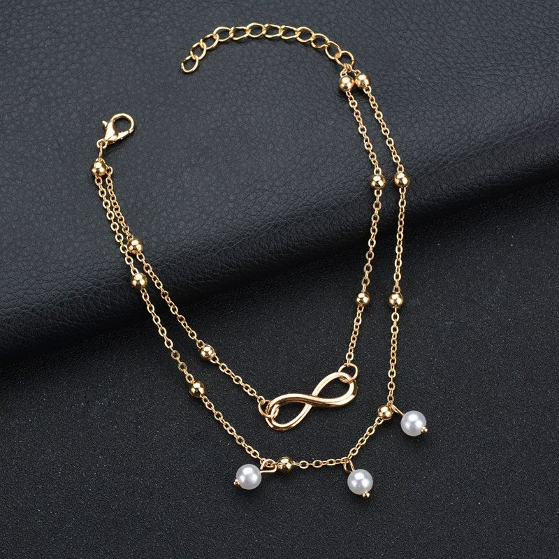New Fashion Ankle Chain Multi Layer Infinity Gold Color Anklets