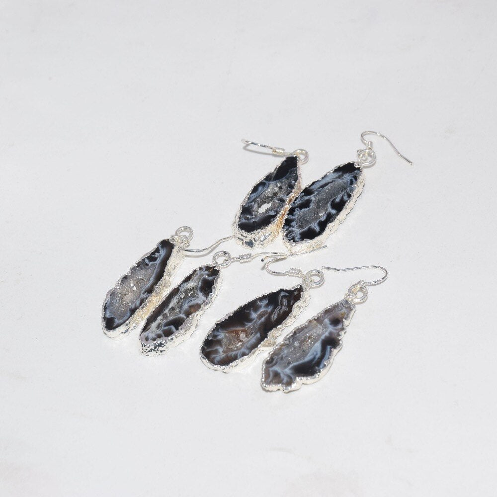 Natural Slice Agates stone druzy earrings