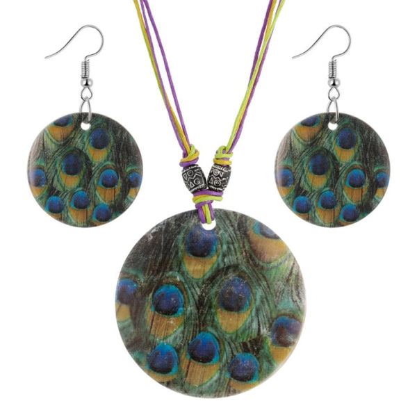 Green Rope Chain Round Beads Pendant Jewelry Sets