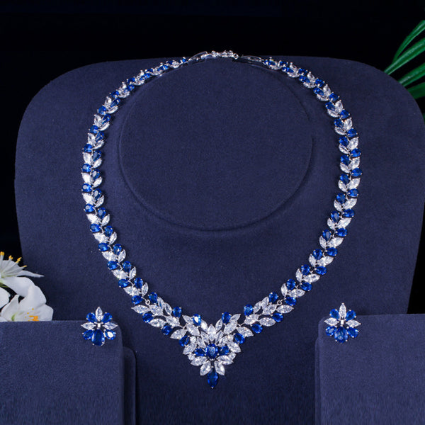 Conjuntos de joyas de circonita cúbica azul con forma de marquesa grande