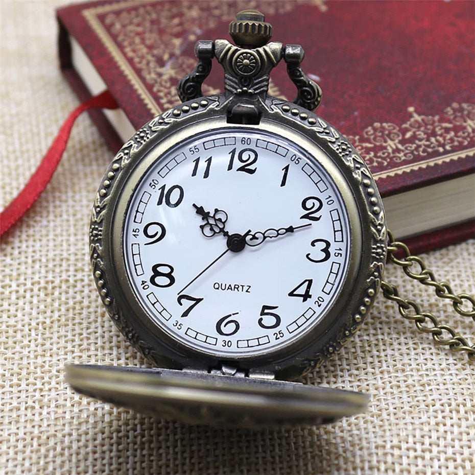 Retro Bronze Pendant  Blooming Flowers Quartz Pocket Watch