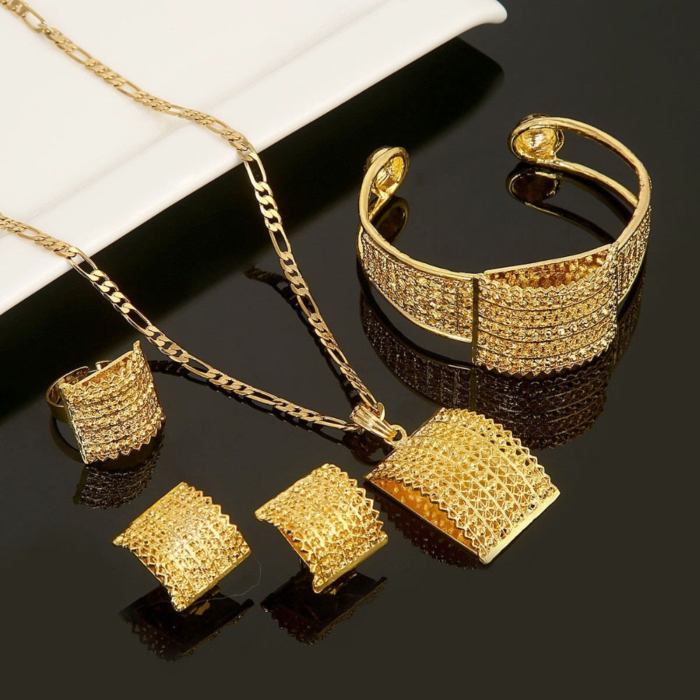 Bride Wedding Pendant Necklace Bangle Earring Ring  Sets