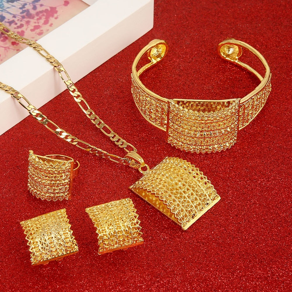 Bride Wedding Pendant Necklace Bangle Earring Ring  Sets