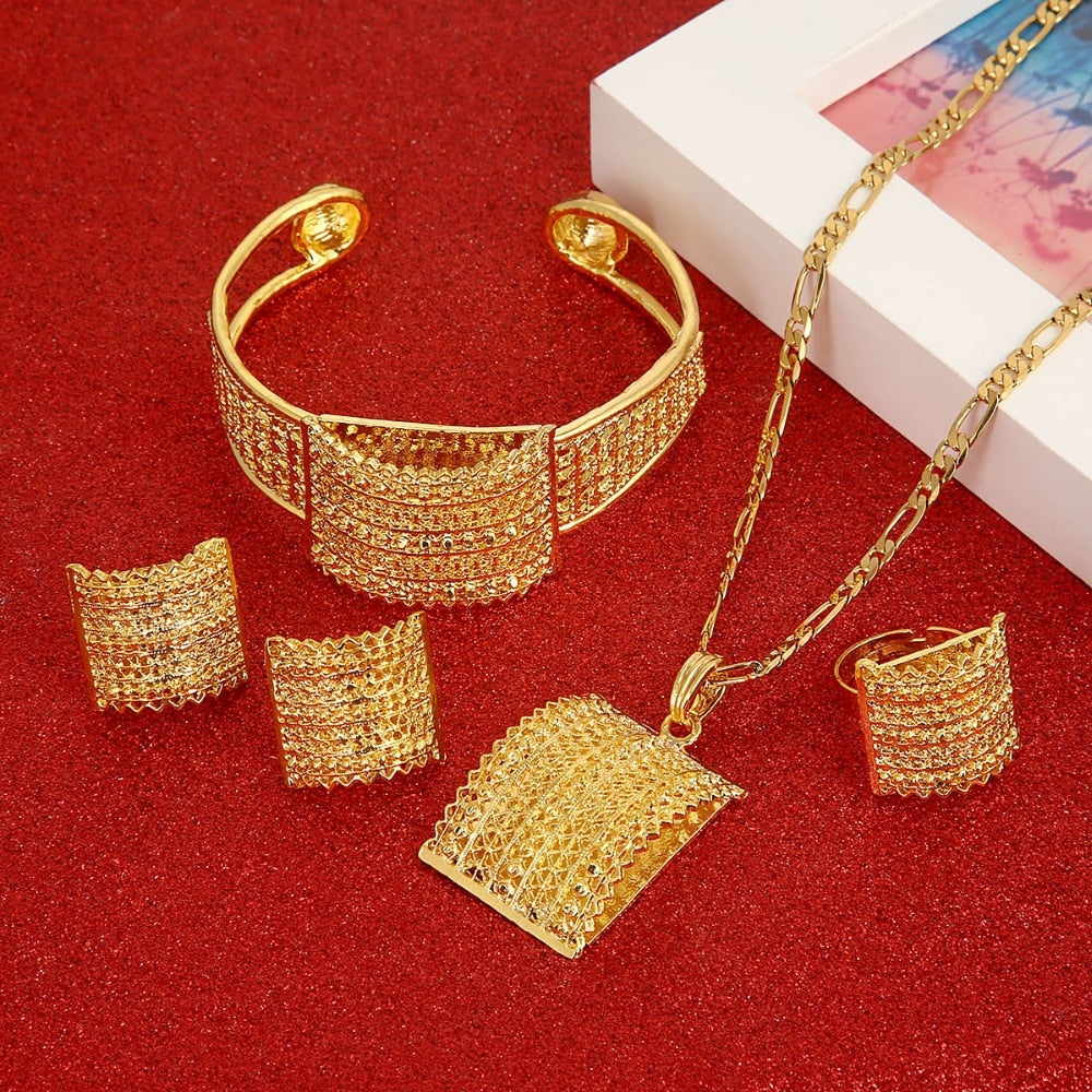 Bride Wedding Pendant Necklace Bangle Earring Ring  Sets