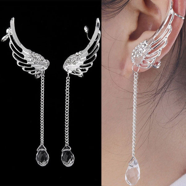 Pendientes colgantes con clip y cadena de cristal bañados en plata