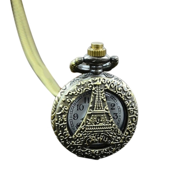 Vintage Steampunk Quartz Necklace Carving Pendant Chain Clock Pocket Watch