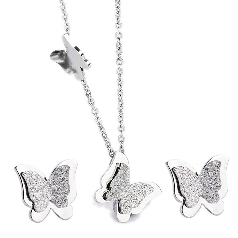 Romantic Butterfly Necklace + Earring Jewelry Sets