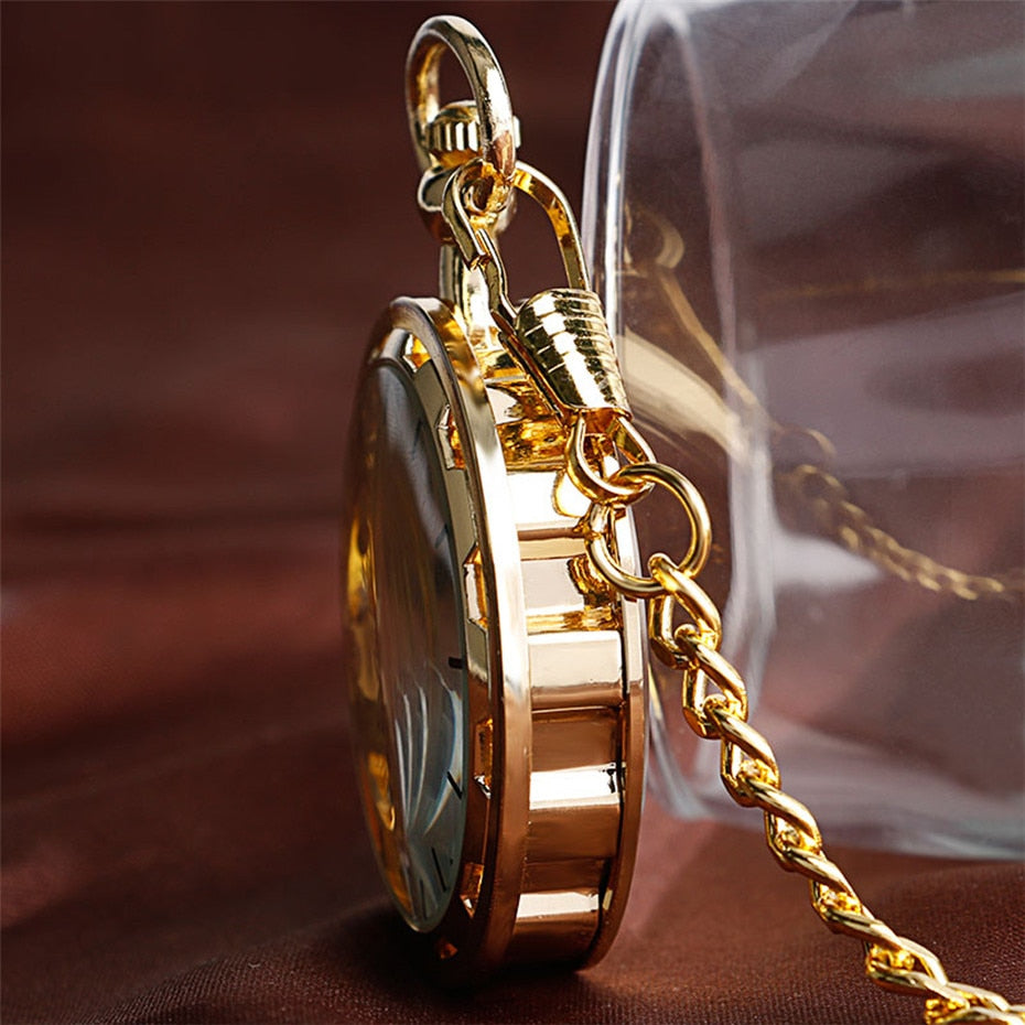 Transparent Open Face Hollow Skeleton Mechanical Pocket Watch