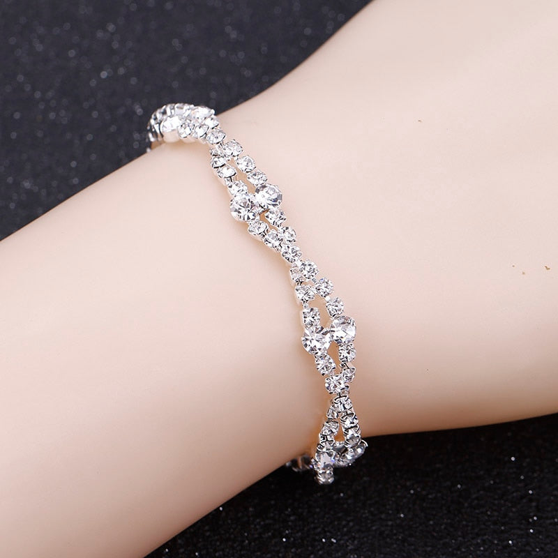 Silver Color Geometric Choker Crystal Wedding Jewelry Sets