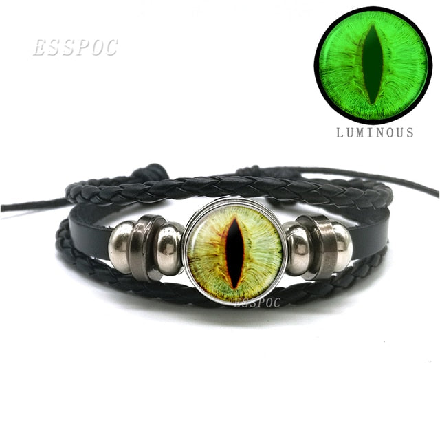 Evil Blue Eye Glass Dome Leather Bracelets