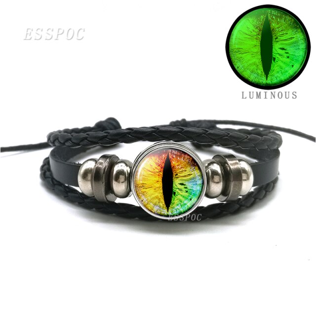 Evil Blue Eye Glass Dome Leather Bracelets