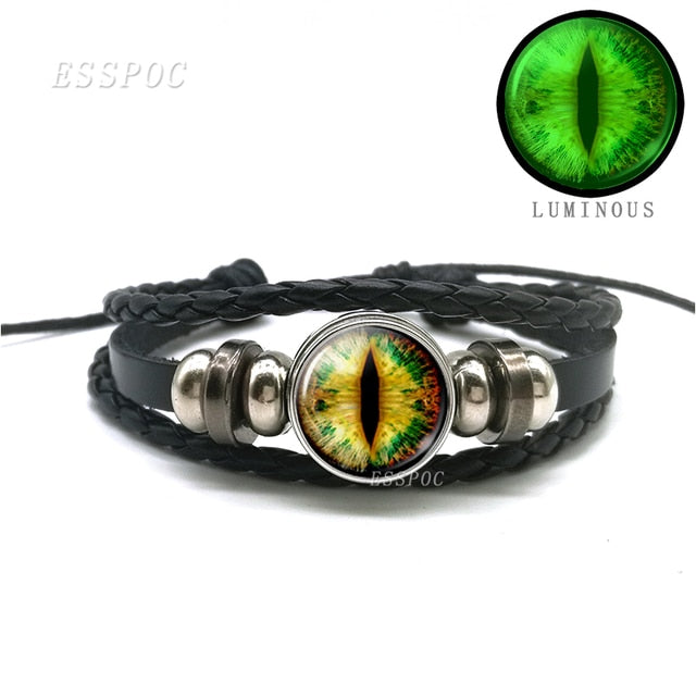 Evil Blue Eye Glass Dome Leather Bracelets