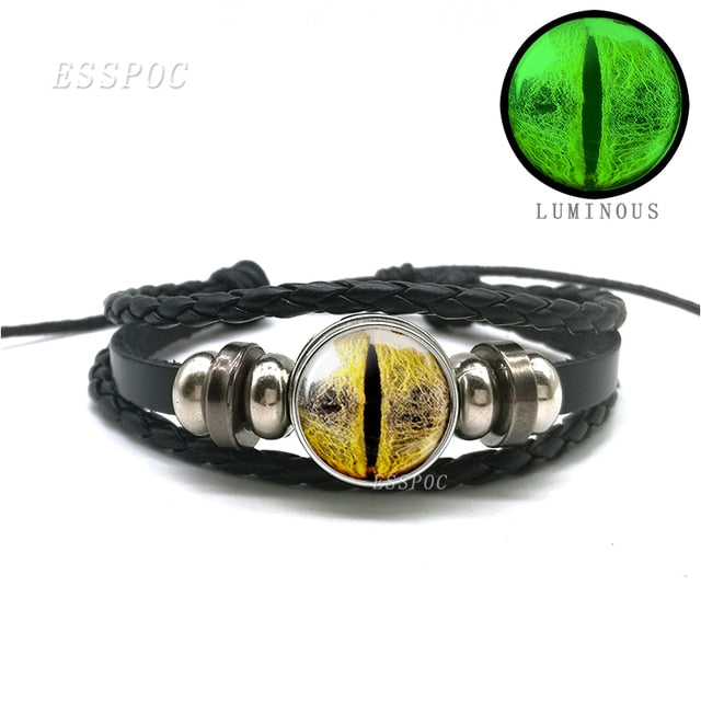 Evil Blue Eye Glass Dome Leather Bracelets